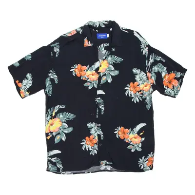 JACK & JONES Mens Hawaiian Shirt Black Floral M