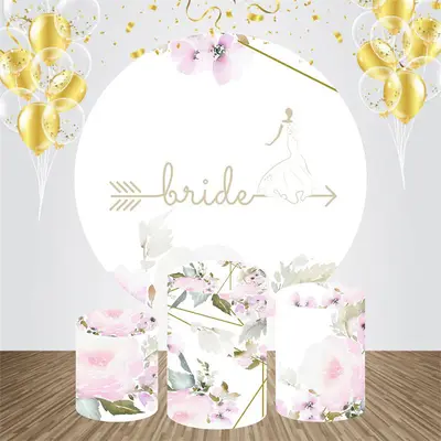 Bride Pink Flowers White Circle Wedding Backdrop Kit - Aperturee