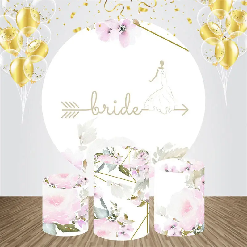 Bride Pink Flowers White Circle Wedding Backdrop Kit - Aperturee