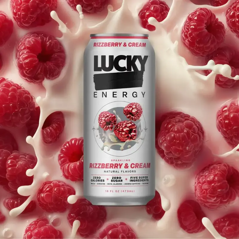 Lucky Energy Rizzberry & Cream Zero Sugar Energy Drink 16oz Cans 200mg Caffeine with Maca Ginseng Beta Alanine & Taurine 12-P...