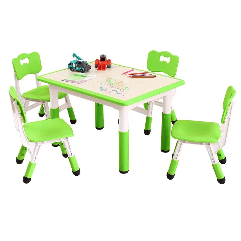 Garvee Kids Table and Chairs Set, Adjustable Height 4-Seat Desk for Ages 2-10, Arts & Crafts Study Table for Classrooms, Dayc...