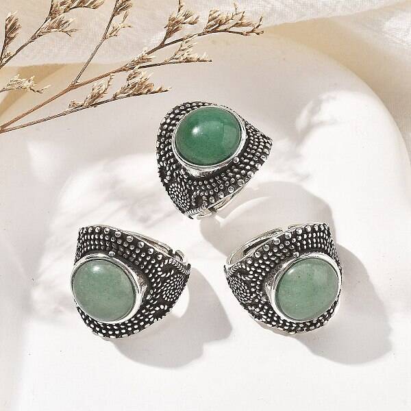 Natural Green Aventurine Adjustable Rings