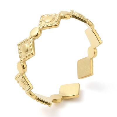 304 Stainless Steel Rhombus Open Cuff Ring for Women