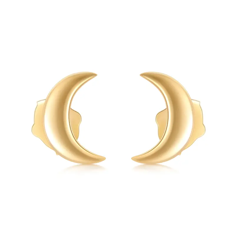 18K Gold Moon Stud Earrings
