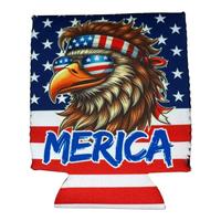 MERICA Bald Eagle Beer Can Sleeve - High-Quality Party Drinkware for 12 oz. & 16 oz. Cans, 16 oz. Bottles, Indoor & Beach Use...
