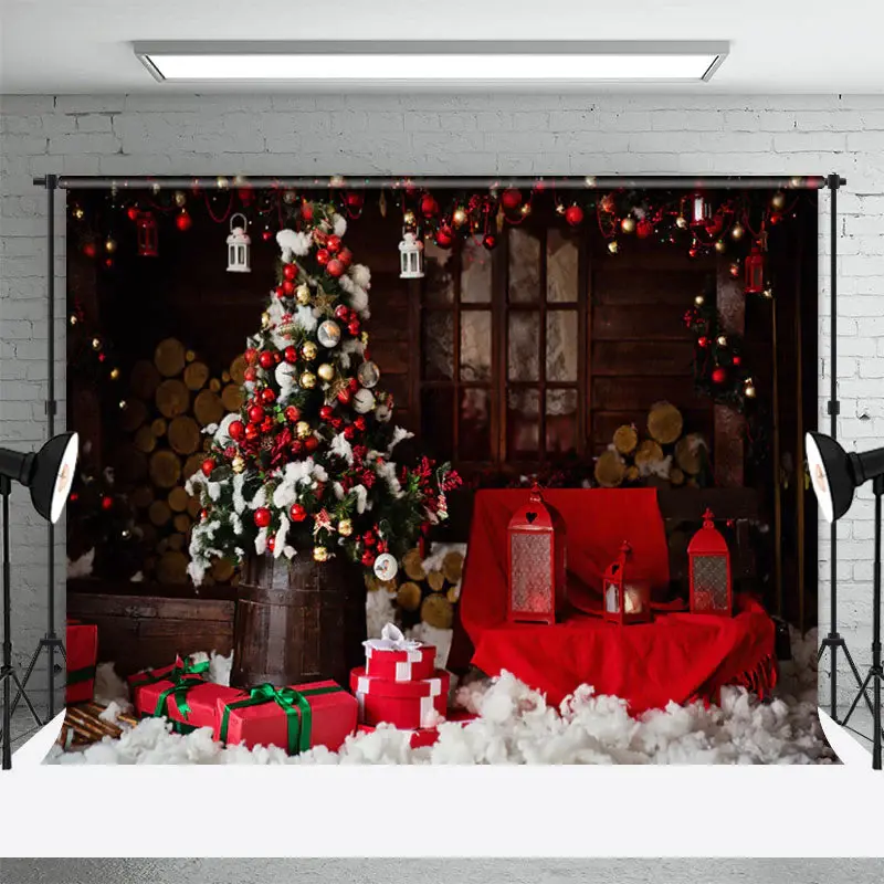 Baubles Tree Red Wood Photography Christmas Backdrop - Aperturee