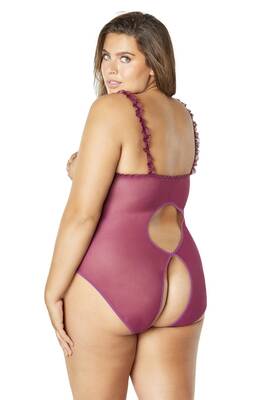 Open Cup Crotchless Teddy - Amaranth - Queen Size