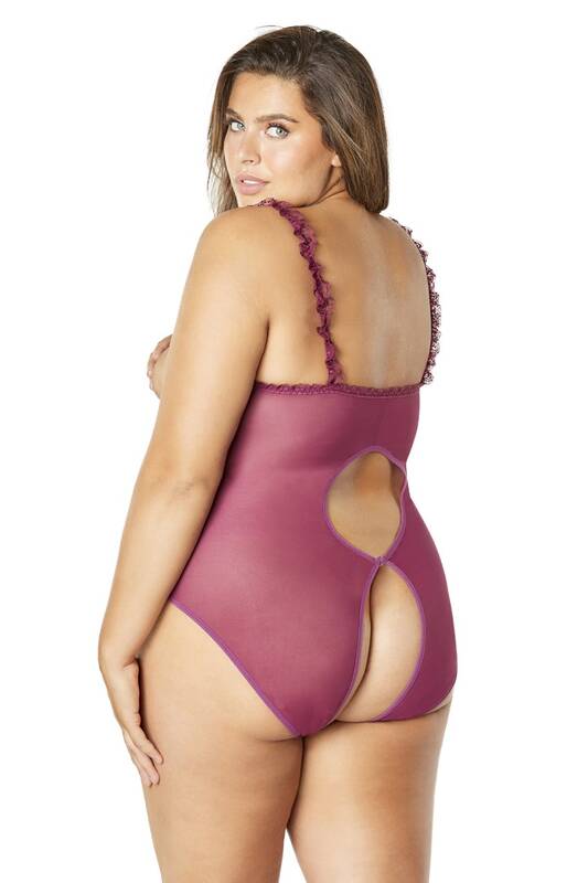 Open Cup Crotchless Teddy - Amaranth - Queen Size