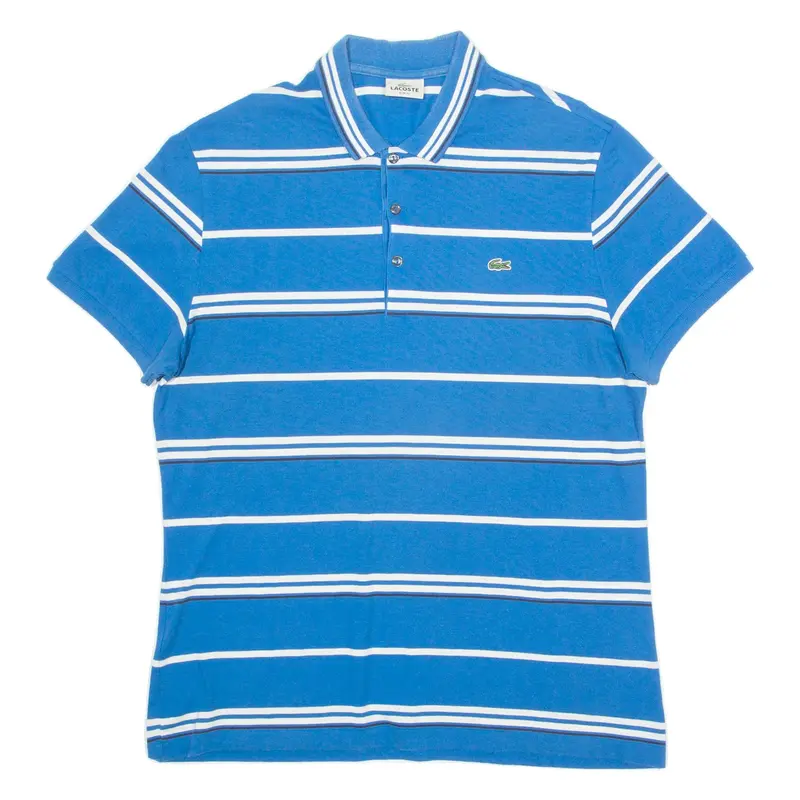 LACOSTE Slim Fit Mens Polo Shirt Blue Striped 2XL