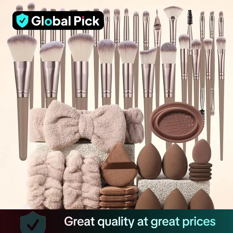 Global Pick Makeup Tool Set, 54pcs/set Makeup Brush & Sponge & Finger Powder Puff & Triangle Powder Puff & Brush Cleaning Bow...