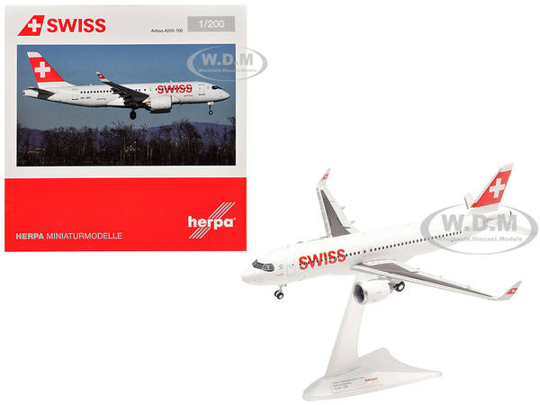 Airbus A220-100 Commercial Aircraft Swiss International Air Lines (HB-JBH) White with Red Tail 1/200 Diecast Model Airplane b...