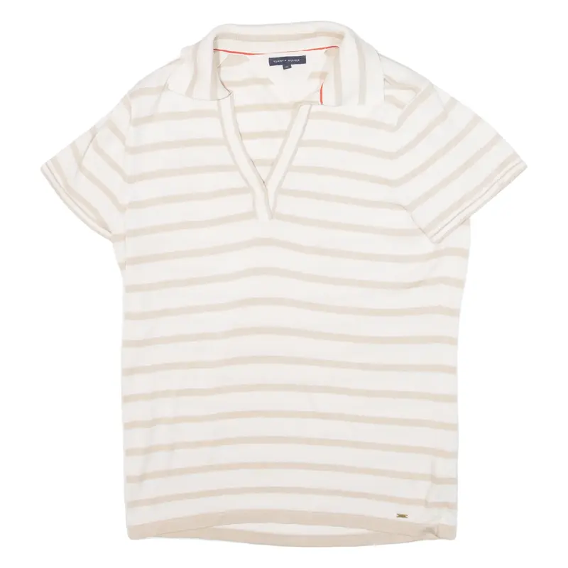 TOMMY HILFIGER Womens Polo Shirt Beige Striped XL