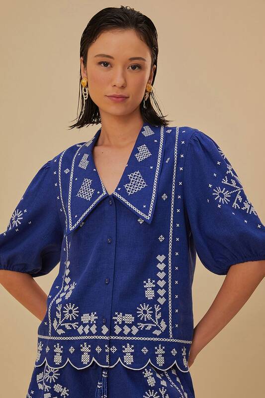Blouse Embr 318366 Navy-Blue | Color: NAVY BLUE | Size: S