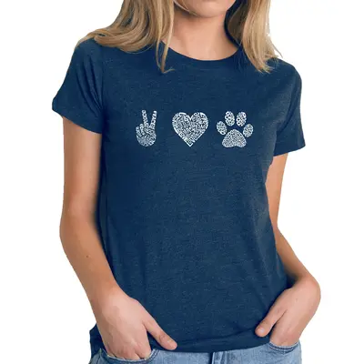 Peace Love Dogs - Women's Premium Blend Word Art T-Shirt - Turquoise - Small