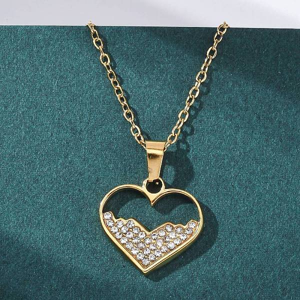201 Stainless Steel Crystal Rhinestone Pendant Necklaces for Women