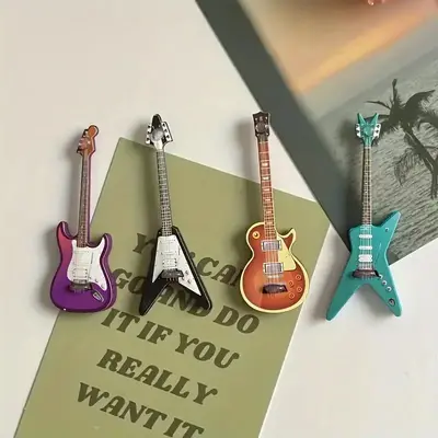 Guitar Shaped Refrigerator Magnet, 4 Counts/set Creative Guitar Design Fridge Magnet, Removable Decorative Magnet for Home Ki...