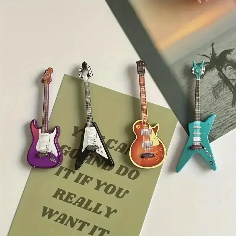 Guitar Shaped Refrigerator Magnet, 4 Counts/set Creative Guitar Design Fridge Magnet, Removable Decorative Magnet for Home Ki...