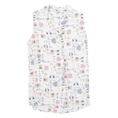 OUI SPORT Womens Printed Shirt White Collared Sleeveless Viscose Crazy Pattern M
