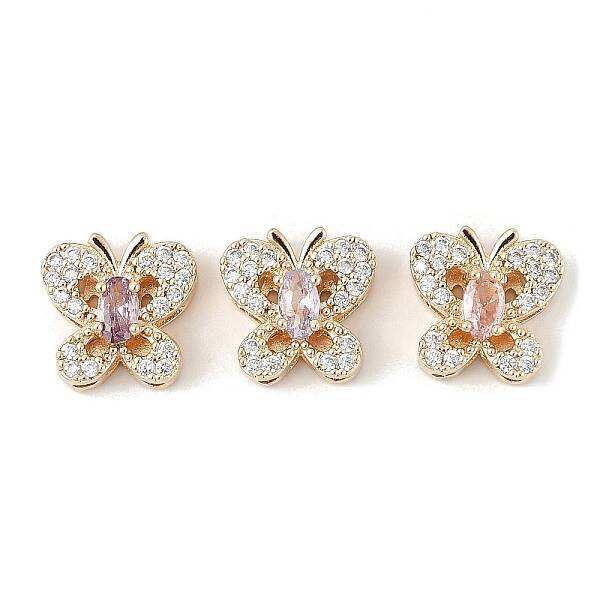 Brass Micro Pave Cubic Zirconia Beads