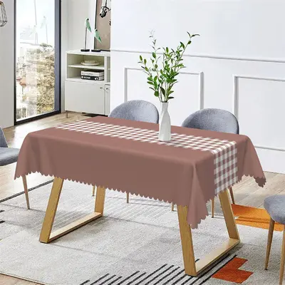 Simple Dark Red White Checkered Rectangle Tablecloth - Aperturee