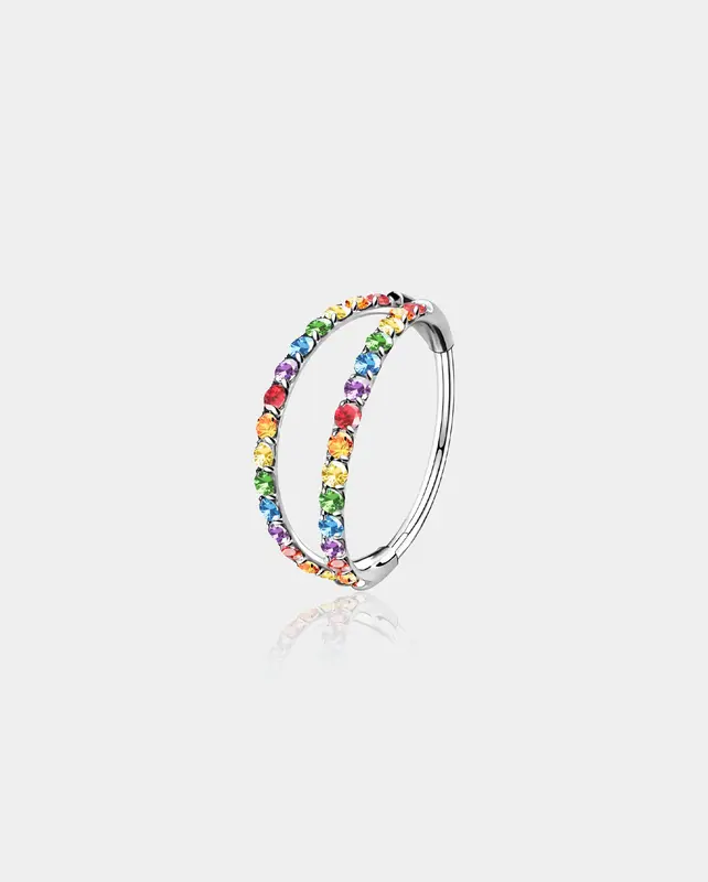 20G Black Double Hoop Nose Ring - Colorful CZ / 7mm