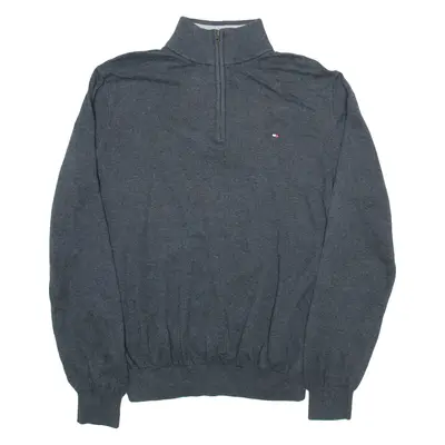 TOMMY HILFIGER Mens Jumper Grey 1/4 Zip Tight Knit L