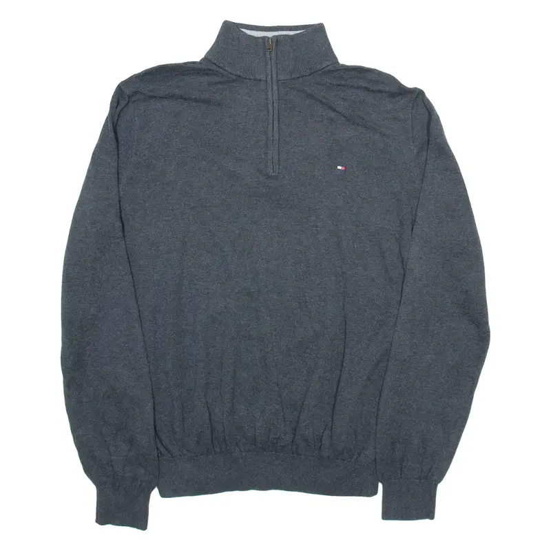 TOMMY HILFIGER Mens Jumper Grey 1/4 Zip Tight Knit L
