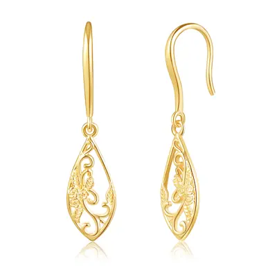 14K Gold Filigree Drop Earrings