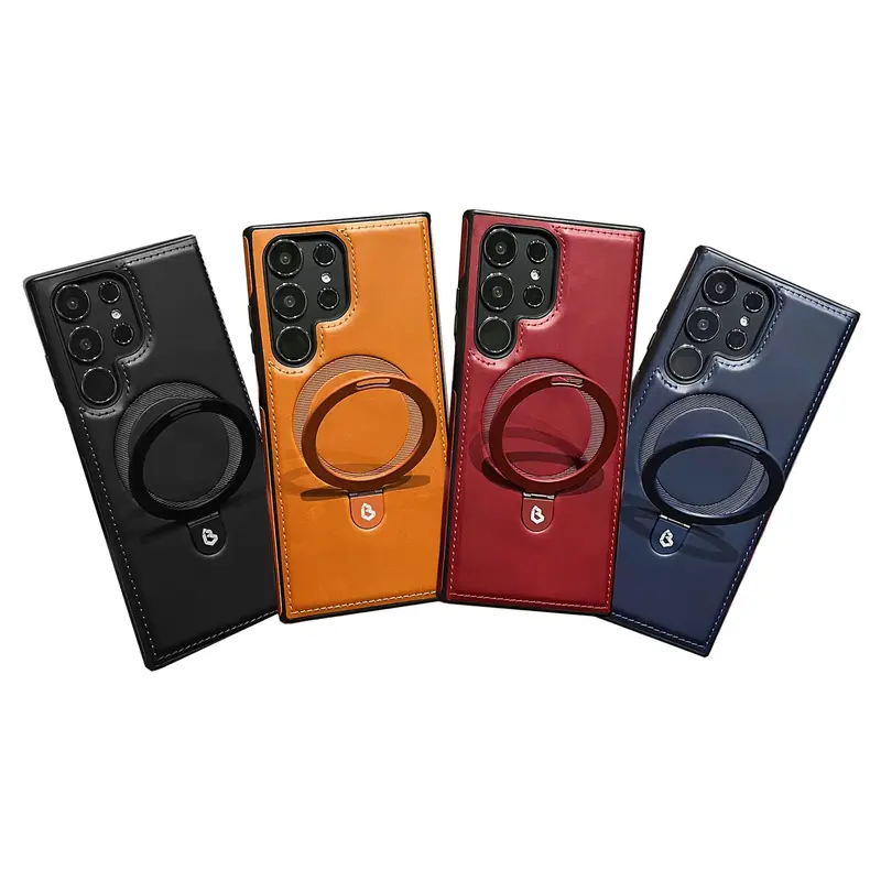 NganGee Leather Protective Case for Samsung Galaxy S24Ultra, S23Ultra, S22Ultra, S24, S23, S22 with Metal Stand and Shockproo...