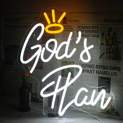 God's Plan Neon Sign, Crown Shaped Design LED Neon Light, USB Powered Wall Mounted Light, Decorative Light for Home, Office, ...