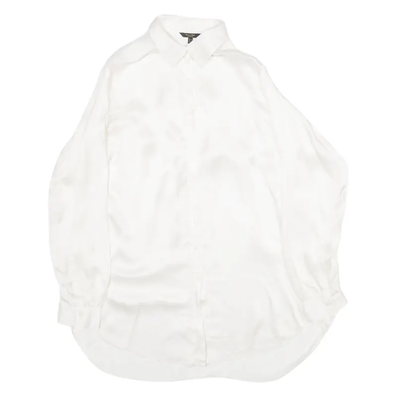 Womens Plain Shirt White Silk Long Sleeve M