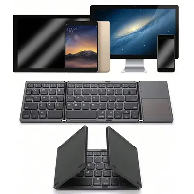 Foldable Wireless BT Keyboard, Portable Mini BT Wireless Keyboard with Touchpad, Portable Keyboard, Folding Keyboard, Recharg...