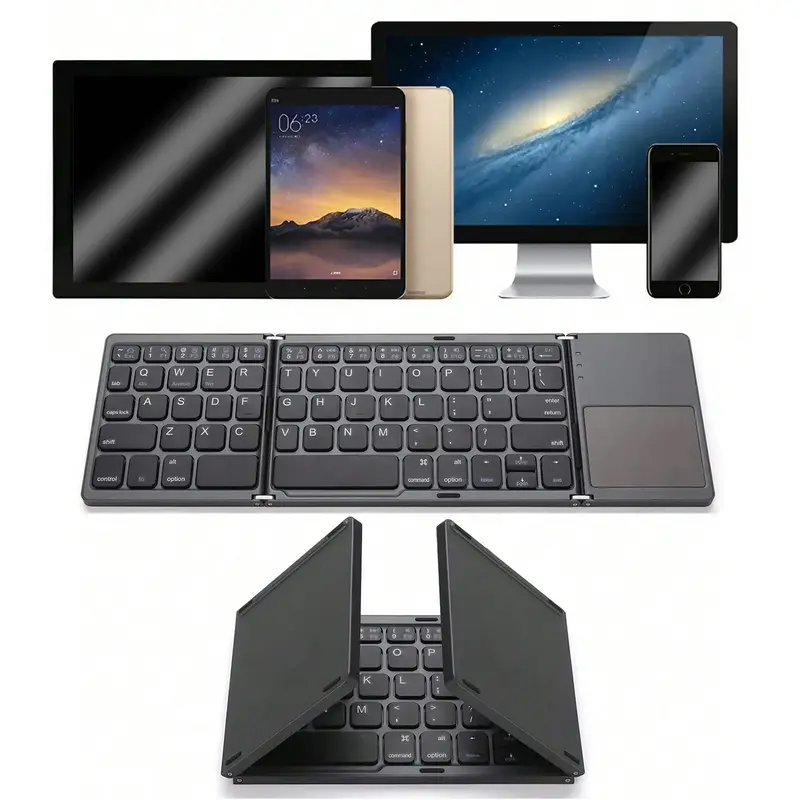 Foldable Wireless BT Keyboard, Portable Mini BT Wireless Keyboard with Touchpad, Portable Keyboard, Folding Keyboard, Recharg...