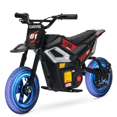 Garvee 24V Kids Electric Dirt Bike 350W Motor 10MPH Speed Rear Suspension Rubber Tires Black Backyard Adventure