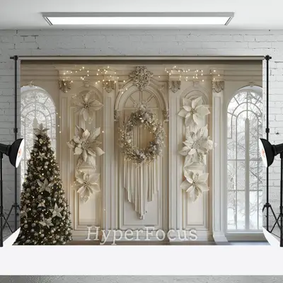 White Floral Wall Light Xmas Tree Christmas Backdrop - Aperturee