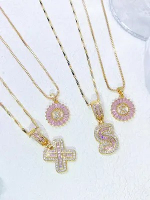 Initials Letter Design Pendant Necklace, Rhinestone Decor Necklace for Women & Girls, Fashion Jewelry for Party, Daily Decor,...