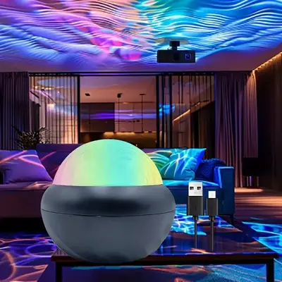 Aurora Projector Night Light, USB Powered RGB Night Light Projector with Remote Control, Multicolor Wave Changing Effect Ligh...