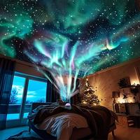 Aurora Projector Night Light, USB Powered RGB Night Light Projector with Remote Control, Multicolor Wave Changing Effect LED ...