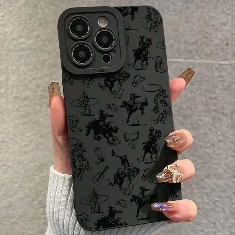 Western Cowboy Pattern Phone Case, Anti-fall Phone Protector Cover, Shockproof Phone Protective Case Compatible with iPhone 1...