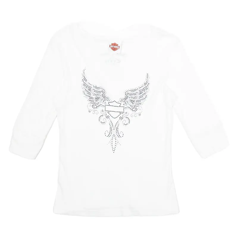 HARLEY DAVIDSON Womens T-Shirt White Long Sleeve V-Neck M