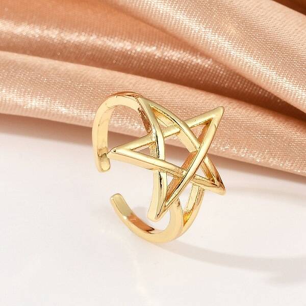 Hollow Star Brass Open Cuff Rings for Women