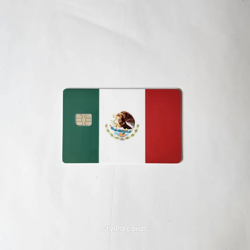 Mexican Flag Cardsticker - Green & Red Design Featuring National Emblem and National Phone Number