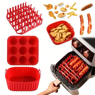 Air Fryer Accessories Set, Including Square Baking Rack, Hot Dog & Bacon Rack, 9-cavity Cake Mold, Kitchen Baking Tools
