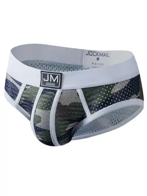 Men's Regular Fit Colorblock Camo Print Mesh Briefs, Breathable Comfy Soft Underpants For Daily Wear, Men's Underwear Bottoms...