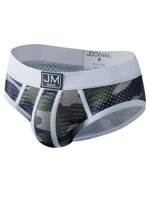 Men's Regular Fit Colorblock Camo Print Mesh Briefs, Breathable Comfy Soft Underpants For Daily Wear, Men's Underwear Bottoms...