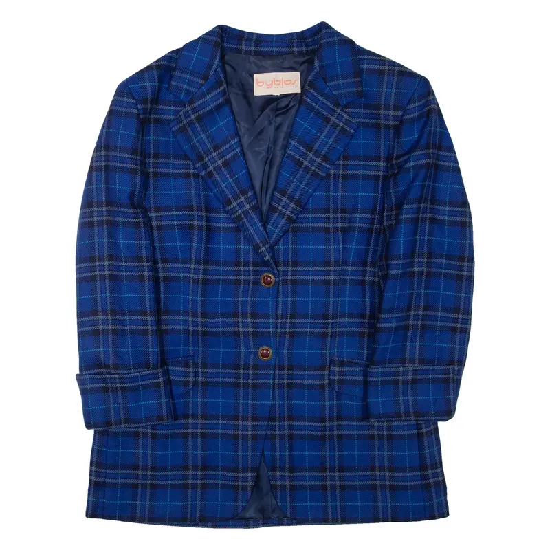 Womens Blazer Jacket Blue Wool Check L