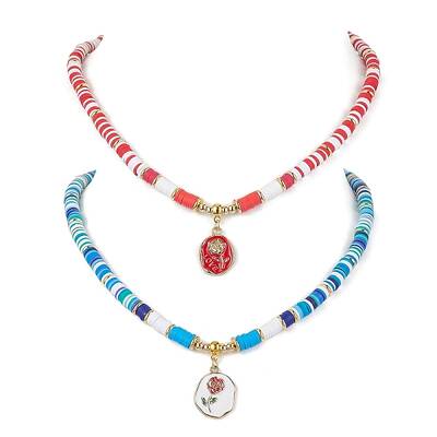 2Pcs 2 Style Alloy Enamel Flower Pendant Necklaces Set