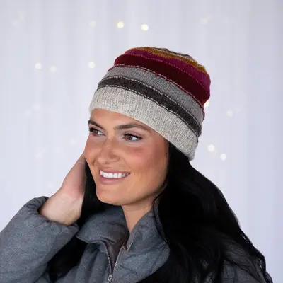 Bold Stripes Hand Knit Hat - Green Multi