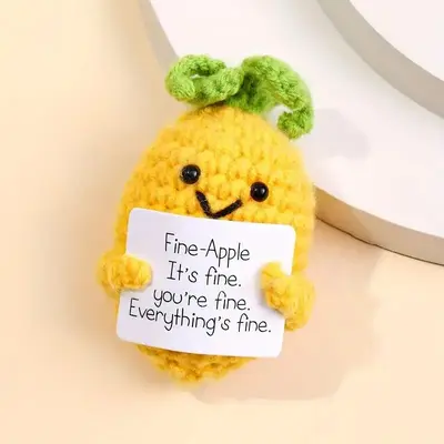 Pineapple Shaped Crochet Ornament, 1 Set Cute Handmade Knitted Doll with Positive Energy Card, Creative Cute Crochet Ornament...