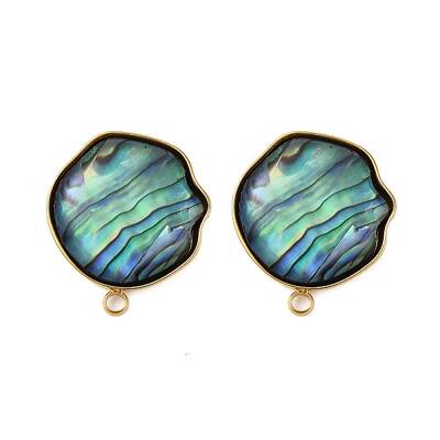 304 Stainless Steel Pave Natural Paua Shell Stud Earring Findings